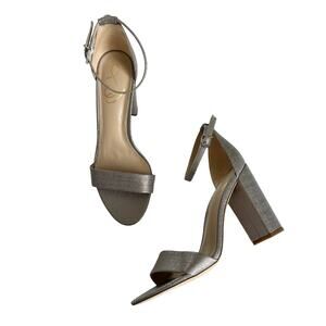 Sam Edelman Women’s Yaro Jute Pewter Metallic Ankle Strap Heel Sandals Size 9